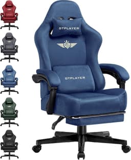 GTPLAYER - Gamingstoel Bureaustoel - Met 160° Verstelbare Rug en Voetensteun - Blauw — thumbnail 1