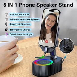 5-in-1 Bluetooth Speaker - Telefoonhouder met 3000mAh Powerbank - Opvouwbare Speaker met RGB Verlichting - Cadeau voor Mannen en Vrouwen - Zwart - 1 Stuk — thumbnail 8