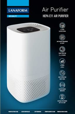 Lanaform - Air Purifier - Luchtreiniger Met HEPA Filter - 11 HEPA Filter Met 3 Lagen - Met UV Lamp - CADR 100m³/u - Timerfunctie & Nacht Mode - 4 Intensiteiten — thumbnail 12