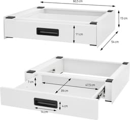 Tussenstuk voor wasmachine en droger – Universeel tussenbouwframe met lade 60,5x54 cm in wit ML design — thumbnail 5