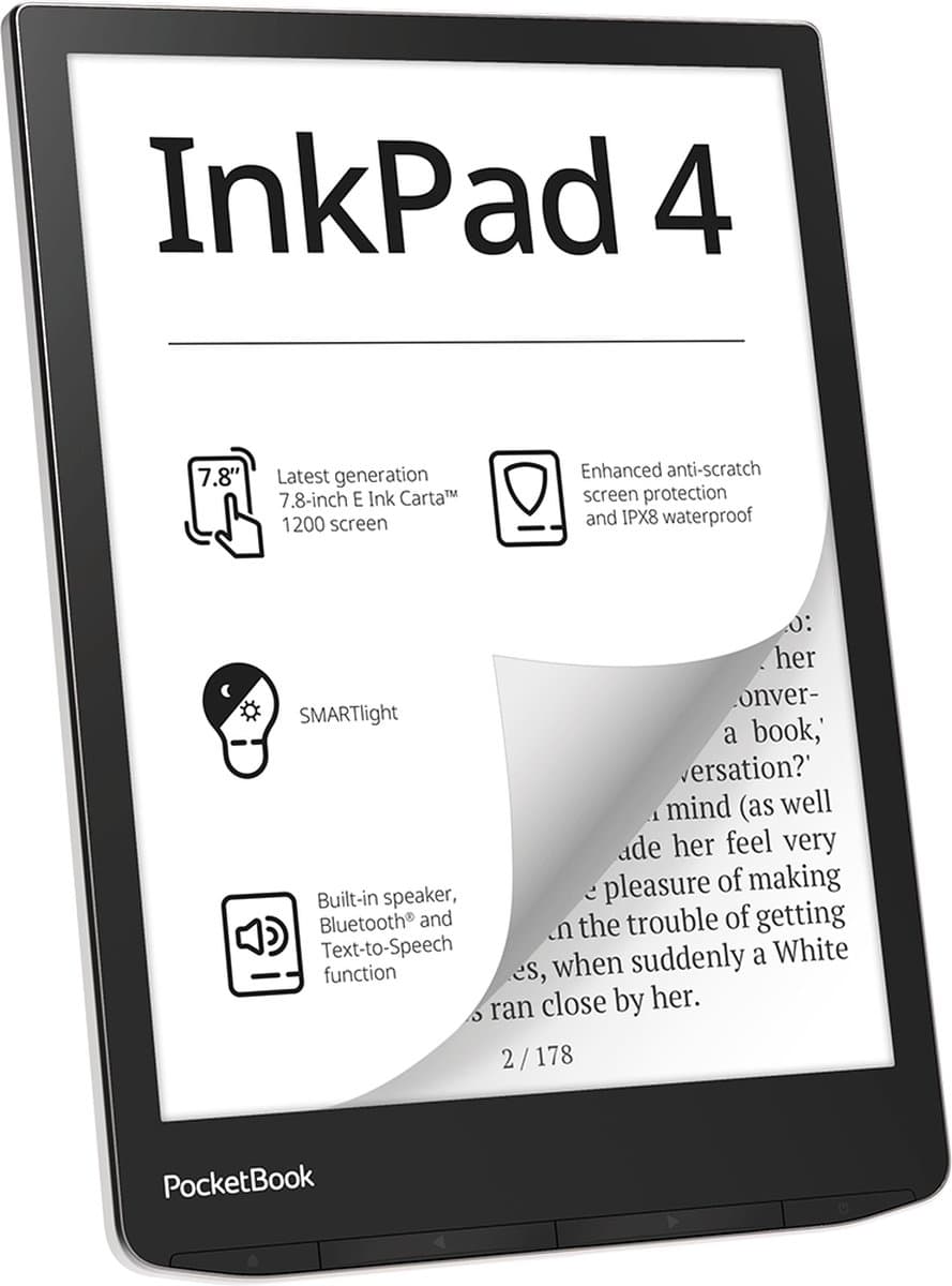 PocketBook - Inkpad 4 - Stardust Silver - 7,8 inch - Tekst-naar-spraak - Waterbestendig - Bluetooth - Ondersteunt alle bekende indelingen voor e-books en luisterboeken — afbeelding 1