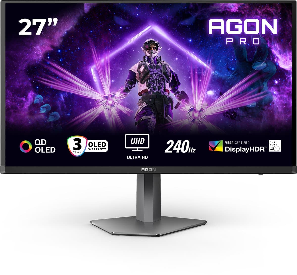AOC AGON PRO AG276UZD - 4K QD-OLED Gaming Monitor - USB-C 65w - DisplayPort 2.1 - HDMI 2.1 - 240hz - 27 inch — afbeelding 1