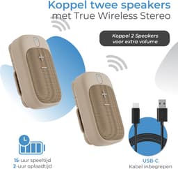 Caliber Draagbare Bluetooth Speaker – Mini Speaker Clip - Handsfree bellen - TWS - Waterdicht - Lichtgewicht - Beige (HPG101BE) — thumbnail 3
