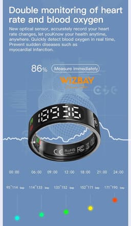 WizBay Premium Select® Smart Ring LED Dark Grey Zilver - Maat 9 - Hartslag Slaap Zuurstof - Gesture - Multi Sport Modi — thumbnail 11