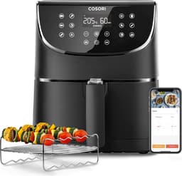 Cosori XL Airfryer - Heteluchtfriteuse 5.5 liter - Inclusief Spiezenrek en 5 Spiezen - met App Connectie – Zwart — thumbnail 9