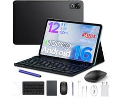 POCKAM P12 - Tablet - 48 GB RAM (8+40 GB) - 128 GB ROM(2TB/TF) - 12 inch 2K 120 Hz IPS - Android 16 - 10000 mAh /18 W - T7280 - Dubbele camera - WiFi 5 - Bluetooth - Face ID - Toetsenbord - Stylus meegeleverd