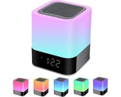 Oneay Bluetooth-nachtlampje — Een draadloze Bluetooth-speaker met ledverlichting en zeven kleurmodi, voorzien van een ingebouwd klokdisplay. Een ideaal cadeau voor vrienden en collega's.