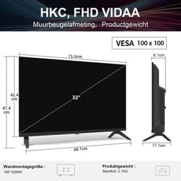 HKC VIDAA Smart TV - LED Full HD - 32 inch/81 cm - Streaming apps - AirPlay & Hotelmodus - HDMI x3, USB x2, CI+ - Tripple Tuner DVB-T/T2/S/S2/C - Frameless Design - Geassembleerd in Eindhoven - H32N1F-V — thumbnail 13