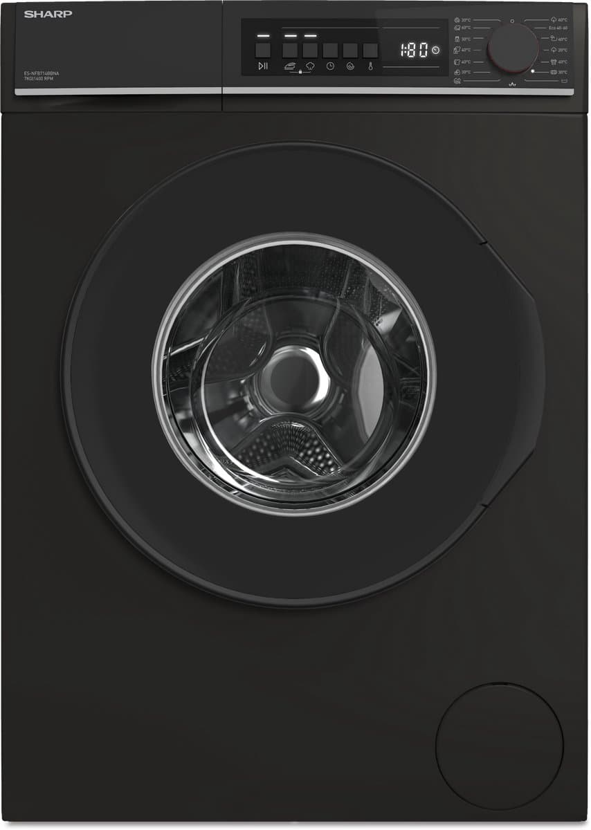 Sharp ESNFB714BBNA wasmachine 7kg-1400 toeren- mat zwart steamwash — afbeelding 1