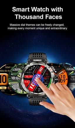 Knobbout 1.7" Outdoor Smartwatch – Digitale Kompas - LED & UV Licht -600mAh batterij - Bluetooth Bellen- IP68 Waterdicht -AI Spraakassistent - Gezondheid & Sportfuncties -Blauw Siliconen Band — thumbnail 13