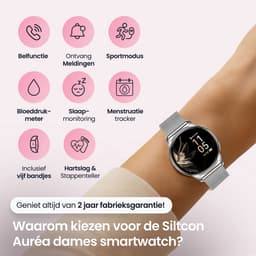 Siltcon® Auréa Smartwatch Dames & Heren - Horloge Dames - Stappenteller Horloge Dames - Hartslagmeter - Slaapmonitor - Saturatiemeter - Geschikt voor iOS/Android - AMOLED - RVS - Elke pols - Incl. 5 Bandjes — thumbnail 2