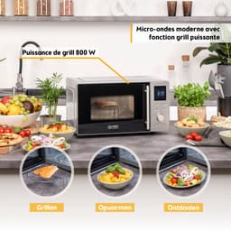 TZS First Austria Vrijstaande Magnetron - Grill - 1100 watt - 20 liter - RVS -Zilver — thumbnail 3