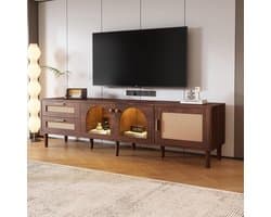 TV-meubel 180 cm breed met LED-verlichting en rieten deuren voor grote televisies