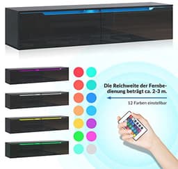 Tv-kast 160 cm met 16 kleuren LED-verlichting, hoogglanzend zwart, hangend/staand, geschikt voor televisies tot 65 inch — thumbnail 5