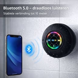 JustValue Douche Speaker - 6 x 6 x 3 CM - Bluetooth Badkamer Speaker - Waterproof - RGB Led Verlichting - Zwart — thumbnail 4