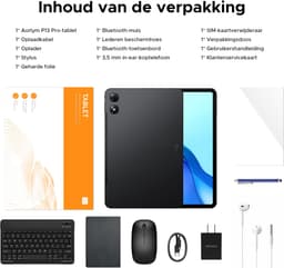 Aorlym P13 Pro - Tablet - 12 GB RAM + 256 GB ROM (2 TB/TF) - 13,4 inch tablet FHD+ 120 Hz - Android 16 - UNISOC T7280 - 12000 mAh - 4G LTE - Wi-Fi 5 - Bluetooth 5.0 - Inclusief toetsenbord, muis, Stylus en hoesje - Dubbele luidsprekers - Zwart — thumbnail 3