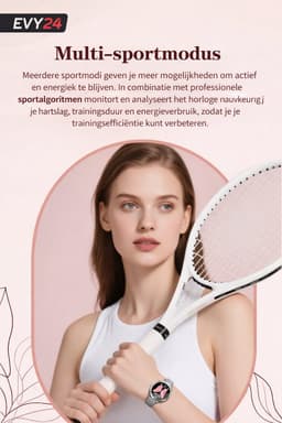 Evy24 Smartwatch Dames 35mm – AMOLED Smartwatch Horloge – Stappenteller, Slaapmonitor & Saturatiemeter – Bluetooth Bellen – Fitness Tracker voor Android & iOS – Rosé — thumbnail 4