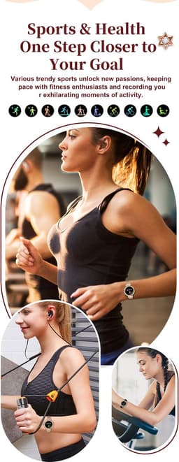 Knobbout Luxe Dames Smartwatch 1.27” met Kristallen – Bluetooth Bellen – HD Touchscreen – Hartslag, Bloeddruk & SpO₂ Monitoring – Vrouwelijke Gezondheidsfuncties – AI spraakassistent– IP68 Waterdicht – Rosé goud stalen horlogeband — thumbnail 3