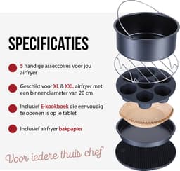 DistinQ Heteluchtfriteuse Airfryer accessoires Set Universeel - Ook geschikt voor Airfryer XL en XXL - ⌀ 20 cm — thumbnail 6