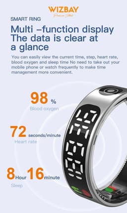 WizBay Premium Select® Smart Ring LED Dark Grey Zilver - Maat 9 - Hartslag Slaap Zuurstof - Gesture - Multi Sport Modi — thumbnail 12
