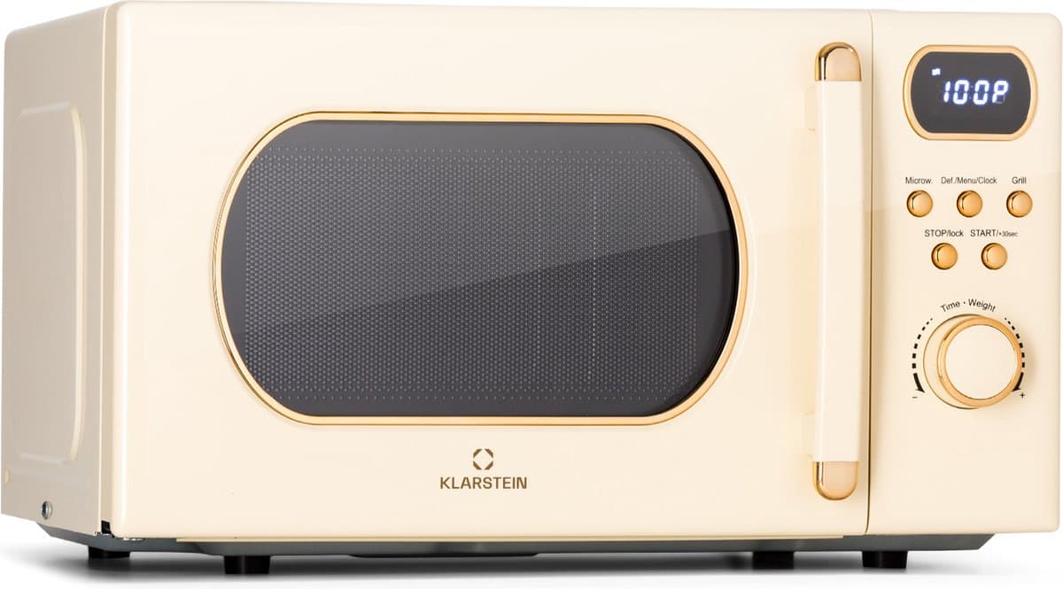 Klarstein Magnetron met Grill, 800 W, 20 Liter, 3-in-1 RVS Crème, Met Ontdooien en Pizzafunctie, Draaiplateau, Compact - voor Keuken - Bruin - Microwave Combimagnetron Microgolfoven Microwave Oven — afbeelding 1