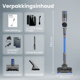 Auronic Steelstofzuiger Draadloos 350W - Draadloze Stofzuiger - HEPA Filter - Zelfstaand - Extra Accu - Op Accu - Zonder Zak - Kruimeldief - Vacuum Cleaner - Grijs/Blauw — thumbnail 7