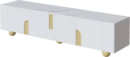 TV Kast 180 cm Wit met 4 Deuren en Houten Poten - Modern Entertainment Meubel — thumbnail 4