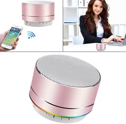 Oneay Mini draadloze speaker, draagbare Bluetooth-speaker met HD-geluid, 4 uur speeltijd, ingebouwde microfoon, TF-kaartsleuf, FM-radio en ledverlichting voor thuis en op reis - Roze — thumbnail 5