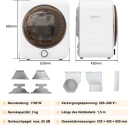 OKWISH Wasdroger – Compact En Stil Drogen – Wandmontage Of Vloerplaatsing – 8 Programma’s – 3 Kg – ABS En Staal – Wit — thumbnail 2