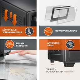 Heinrich´s HMO 8402 Mini-oven met hete lucht - 30L – met touch-bediening - kleine oven met draaispit, airfryer-inzetstuk – binnenverlichting - 1600W — thumbnail 3