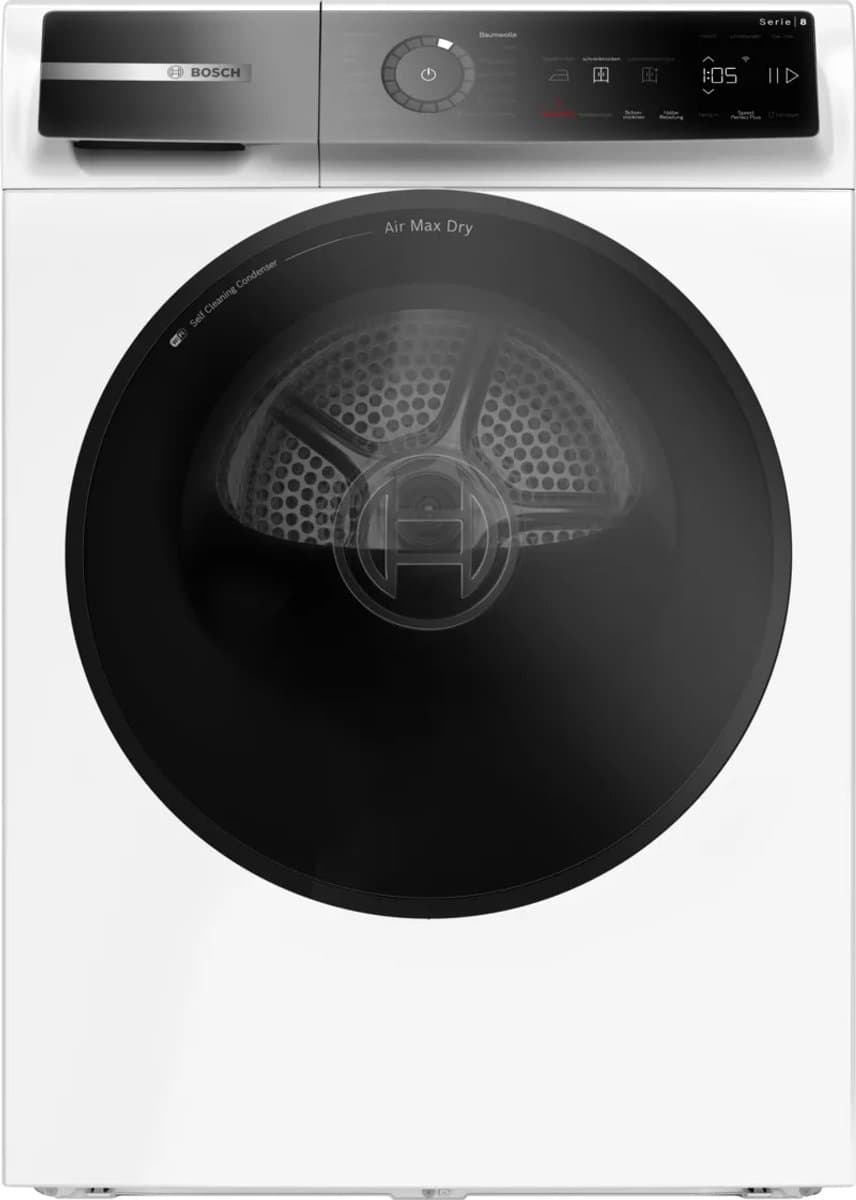 Bosch Serie 8 WRB247C40 - Vrijstaand - Voorbelading - Warmtepomp - Wit - Touch - Rechts - DE display — afbeelding 1