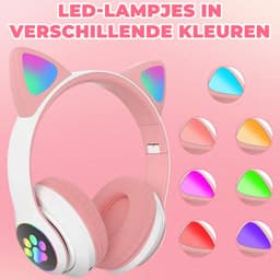 longziming Draadloze Kinder Koptelefoon – Cat Headphones met LED Oortjes – Bluetooth Hoofdtelefoon– Bluetooth 5.0 – Licht Groen – Met Verlichting – Opvouwbare opbergruimte – Roze — thumbnail 8