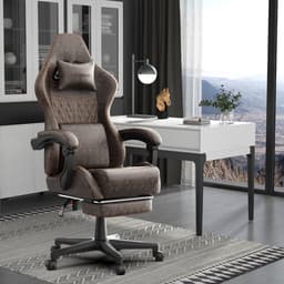 Soontrans-Gaming Stoel-Inklapbare Voetensteun-Gamestoel Verstelbaar Rugleuning-Ergonomische Gaming Chair-Bureaustoel-Max Draagvermogen 120 kg-PU Kunstleer Computerstoel Gaming Voor Volwassenen en Jongeren-Bruin — thumbnail 3