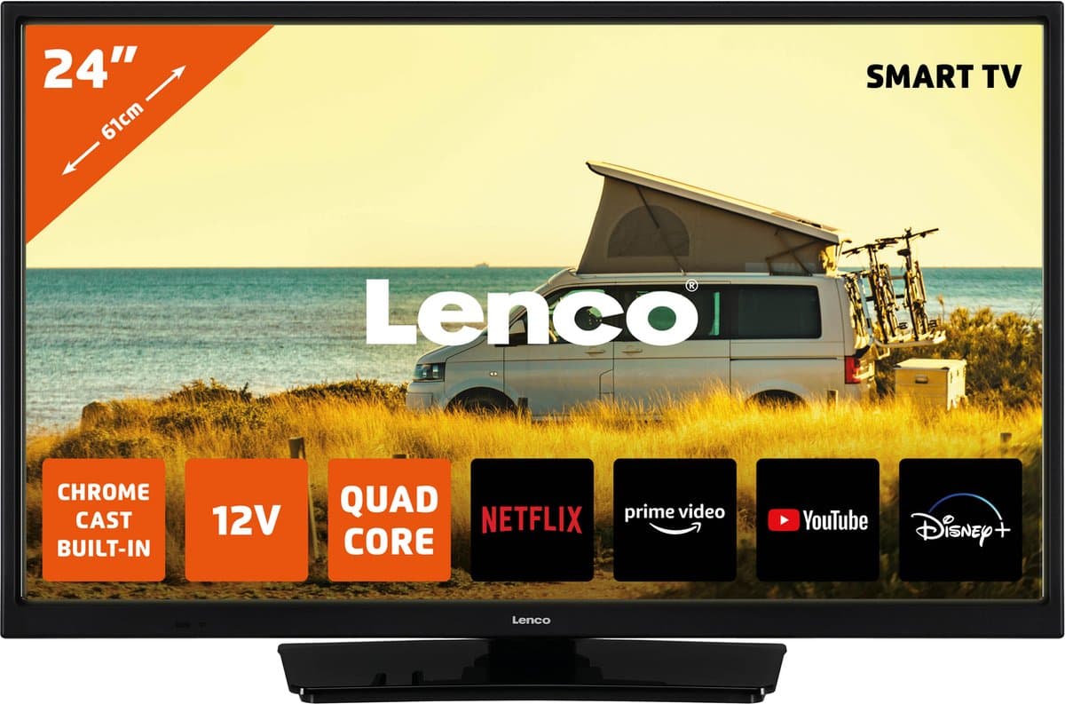Lenco LED-2463BK (V2) - 24" Android Smart TV met 12V Auto Adapter - Zwart — afbeelding 1