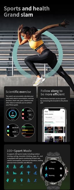 Knobbout 1.85 inch HD Sport Smartwatch - 760mAh Battery -Voorzien van GPS, AI-assistent & Bluetooth-bellen -Alles-in-één: Gezondheid, sport, communicatie & lifestyle-Stijlvol, slim en volledig aanpasbaar aan jouw leven-Zwart staal+ rubber horlogeband — thumbnail 2