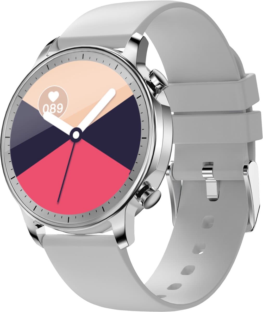 GALESTO Smartwatch Luxe - Gratis Stalen Band - Smartwatch Dames - Heren Smartwatch - Activity Tracker - Fitness Tracker - Met Touchscreen - Siliconen band - Horloge - Stappenteller - Bloeddrukmeter - Verbrande calorieën - Waterbestendig - Zilver — afbeelding 1