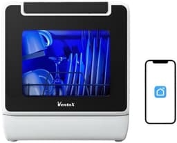 Ventux® Mini Vaatwasser Incl. App – 8 Programma’s – 2-4 couverts - Vaatwasser Vrijstaand Voor Camping - 900 Watt Afwasmachine – 42,5 x 42,8 x 45,8 cm - Wit — thumbnail 1