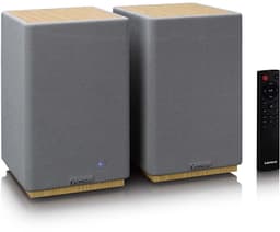 Lenco Hifi Speaker - Boekenplank speakers met Bluetooth - 80W - 2 stuks - Stereo set - SPB-241WDGY - Hout/Grijs — thumbnail 1