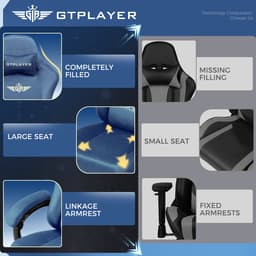 GTPLAYER - Gamingstoel Bureaustoel - Met 160° Verstelbare Rug en Voetensteun - Blauw — thumbnail 2
