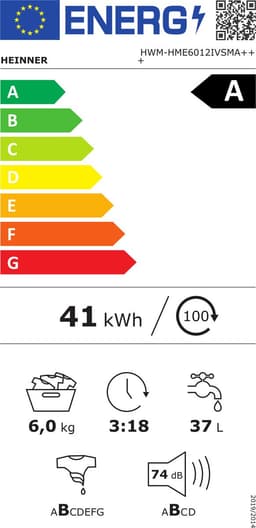 Heinner Slim Wasmachine - 6 kg - 1200 tpm - Energieklasse A - Inverter Motor - 15 Programma's met Stoomfunctie - Smalle Wasmachine 45 cm Diep - Wit - 5 Jaar Garantie — thumbnail 2