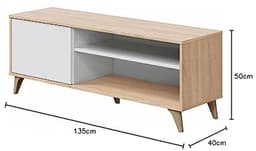 Wit TV-module met plank en eikenhout afwerking - TV-meubel voor woonkamer — thumbnail 2