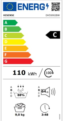 Hisense 5S Serie DH5S902BW Wasdroger met C Energielabel - Warmtepompdroger - 9kg - ConnectLife - Basket Dry — thumbnail 2