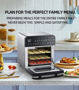 BioloMix Airfryer Oven 15L van RVS - Heteluchtfriteuse & Mini Oven met Dubbele Verwarming - Olievrij Frituren - Oven, Broodrooster, Draaispit & Dehydrator - Transparante Touchscreen Oven - 1700W - Groot Formaat voor Gezin — thumbnail 6