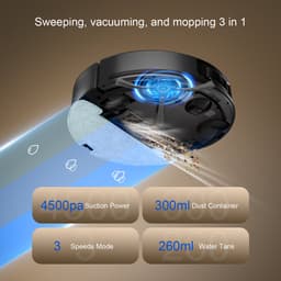 Robotstofzuiger met Dweilfunctie & Automatische Leegbasis – 4000 Pa Zuigkracht – LiDAR Navigatie – App & Alexa – Tot 260 min – Zwart — thumbnail 3