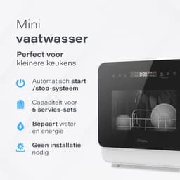 Skoov Mini Vaatwasser met waterreservoir - 3 couverts - 6 wasprogramma's - 45cm - Kleine smalle vrijstaande afwasmachine - Camping - Wit — thumbnail 3