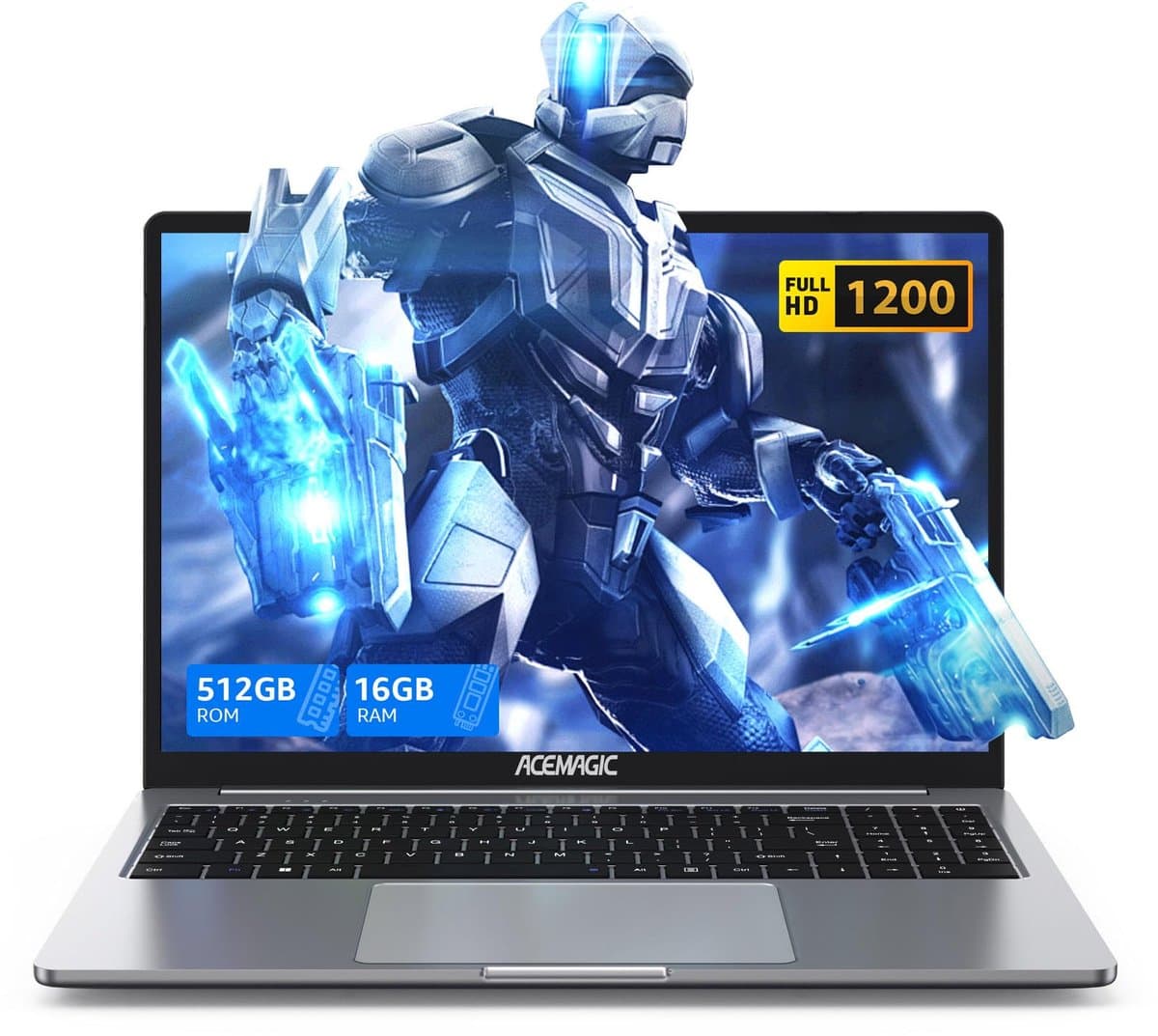 Acemagic AX16 Laptop - 16 inch Full HD Notebook - In-tel Alder Lake N95 (tot 3,4 GHz) - 16 GB DDR4 RAM 512 GB SSD - WiFi- BT5.0 - Type C -Grijs — afbeelding 1