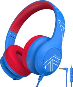 PowerLocus PLED Wired Kinder Koptelefoon met Draad - Koptelefoon voor kinderen - Veilig volume van 85dB en 94dB - Hoofdtelefoon - Met microfoon - Sharing Audio Functie - Blauw/Rood — thumbnail 1