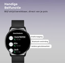 Kiraal Valencia AMOLED Smartwatch voor Dames - RVS, Lederen en Siliconen Bandje - Hartslagmeter - Stappenteller - Slaapmonitor - Multisport - Compatibel met Android en iOS - Zwart — thumbnail 9