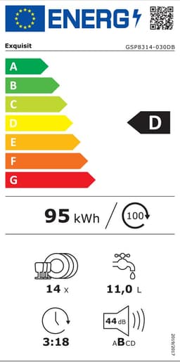Exquisit GSP8314-030DB - 5 Jaar garantie - Vaatwasser - Vrijstaand - Startuitstel - 14 Couverts - 44dB - Zwart — thumbnail 2