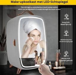 Skincare Fridge 4L - Organizer met Hollywood Spiegel met Verlichting - Make up Koelkast - Beauty Fridge - Wit — thumbnail 4